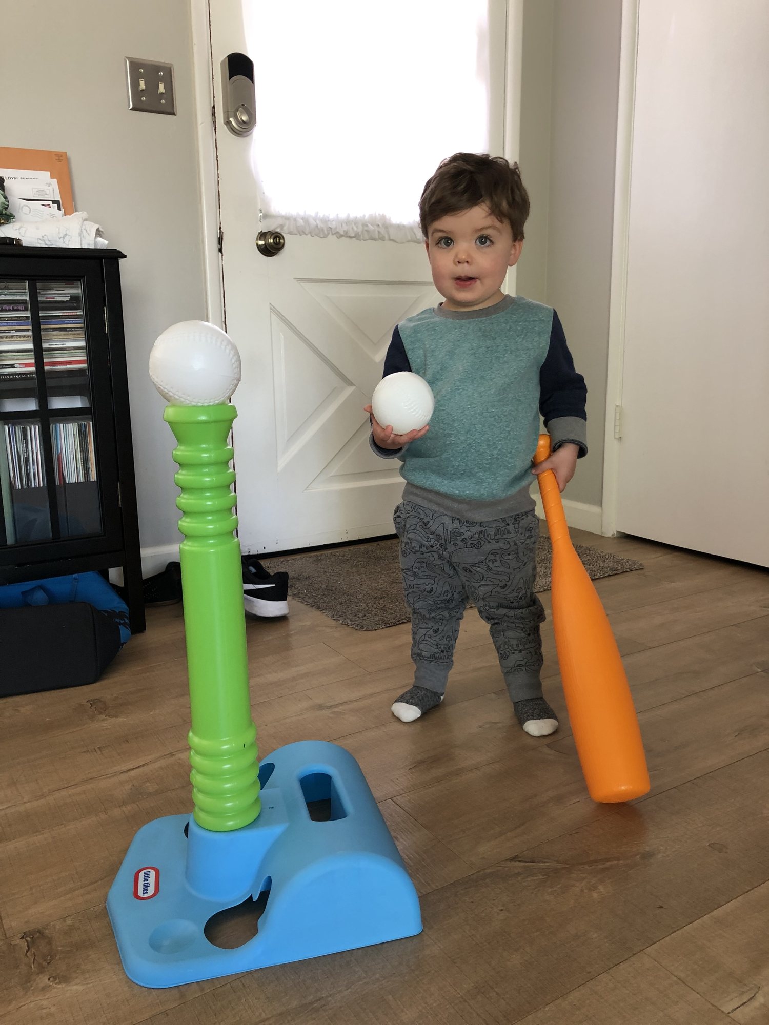 Practicing baseball skills.