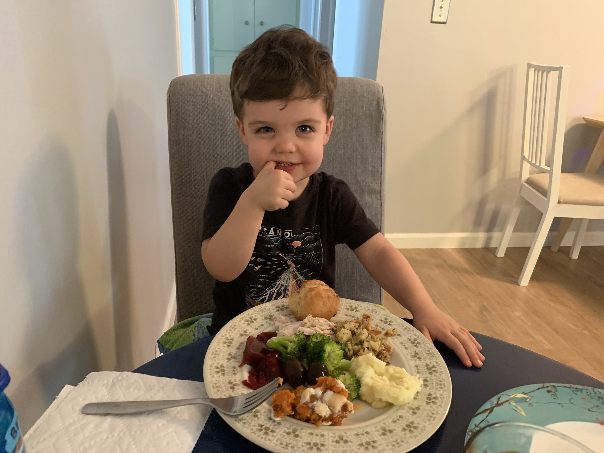 Thanksgiving dinner! Ben's favorites: rolls and cranberry sauce.