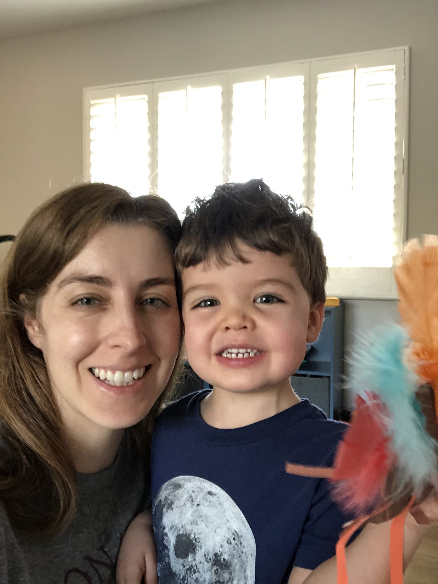 So proud of his turkey (the fuzzy thing on the right that didn't quite make it in the picture).