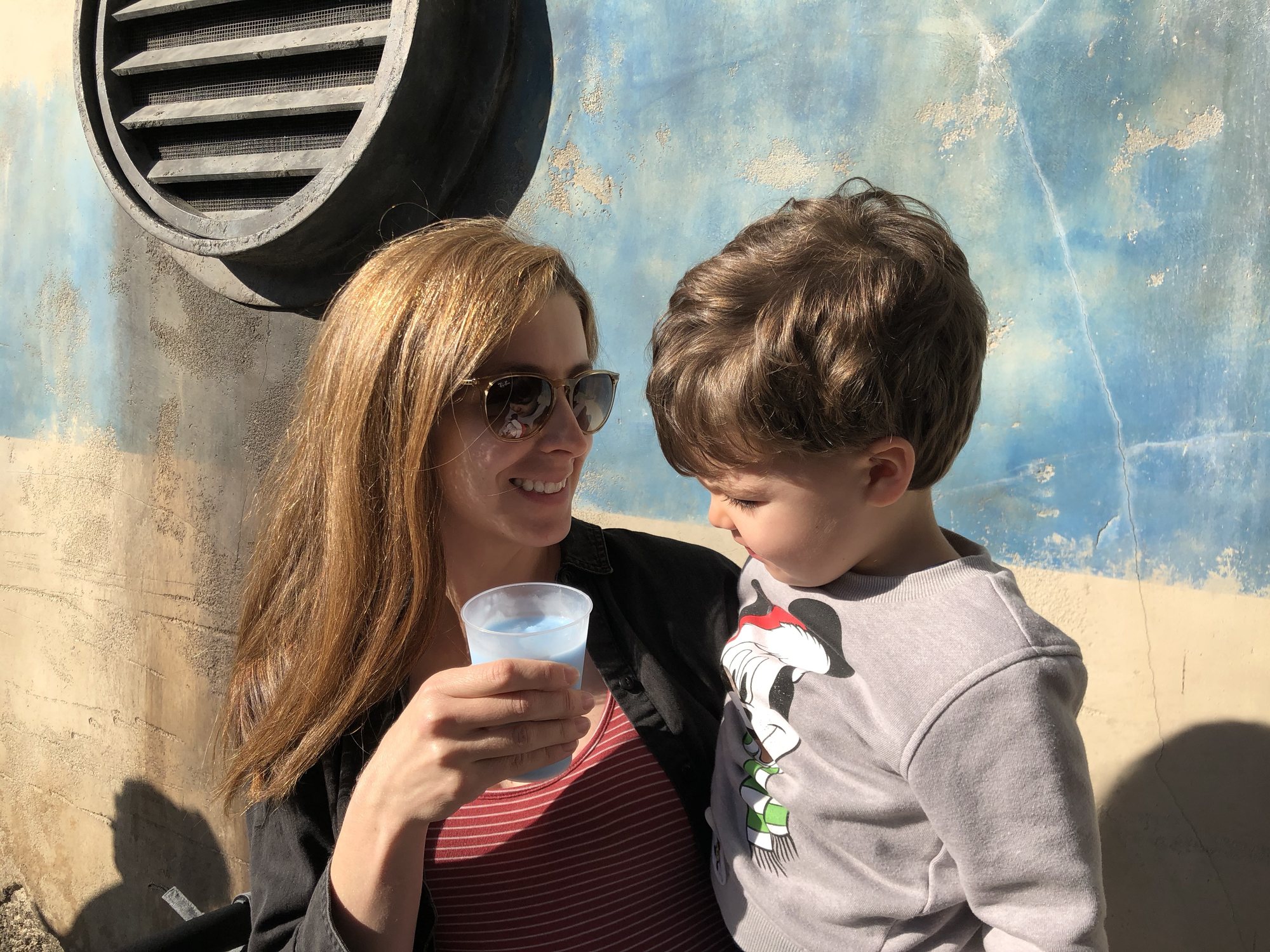 Trying blue milk at Galaxy's Edge.