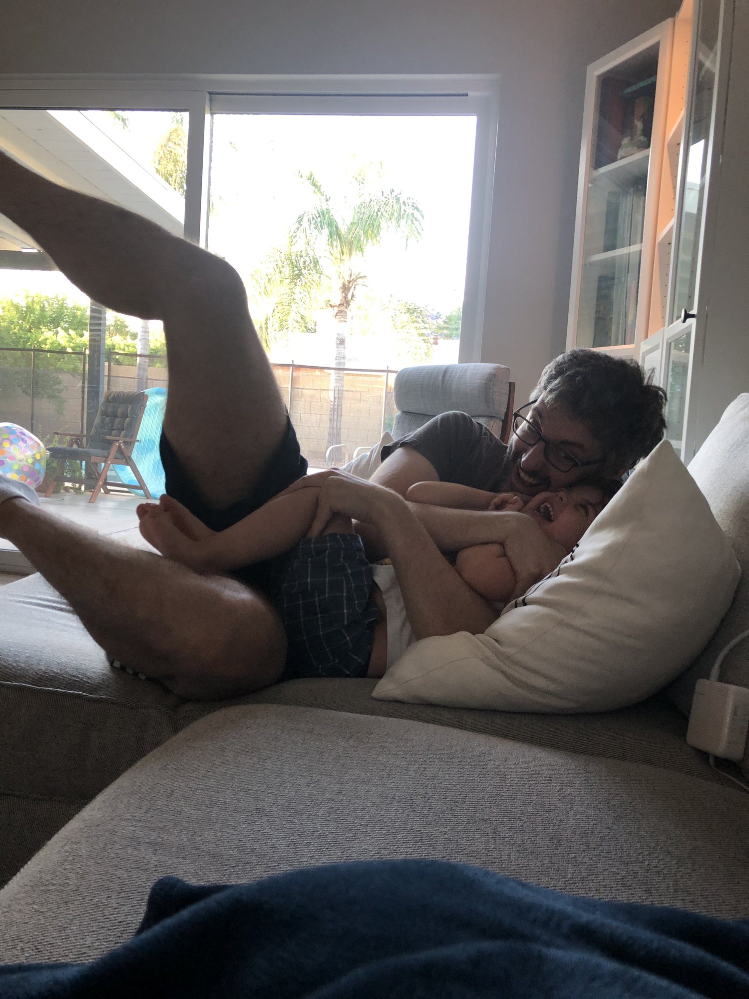 Wrestling with dad.