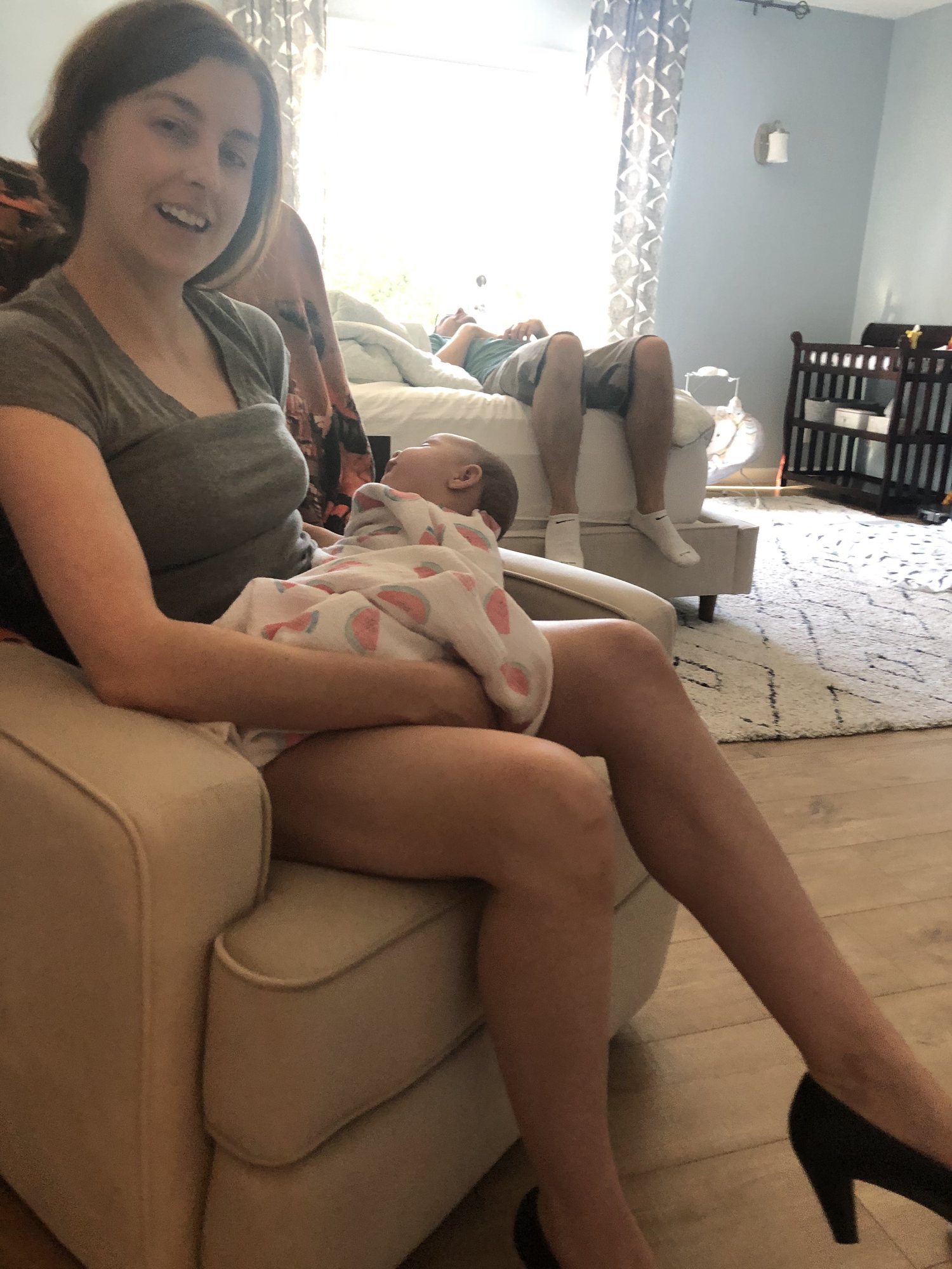 It's no fun unless we throw at least one embarrassing picture in, right??? This basically sums up our pandemic experience. Nora in my lap. Craig trying to catch up on sleep. Ben documenting it all on his camera.