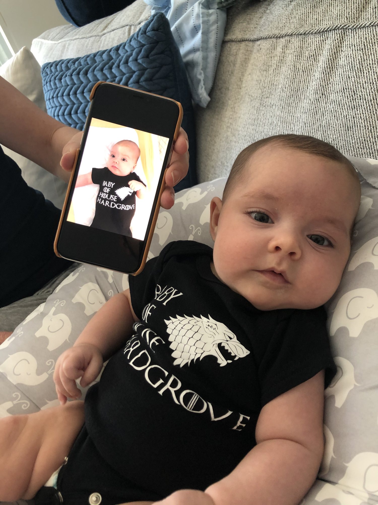 Nora and Ben, same age, same onesie. Who wore it better?