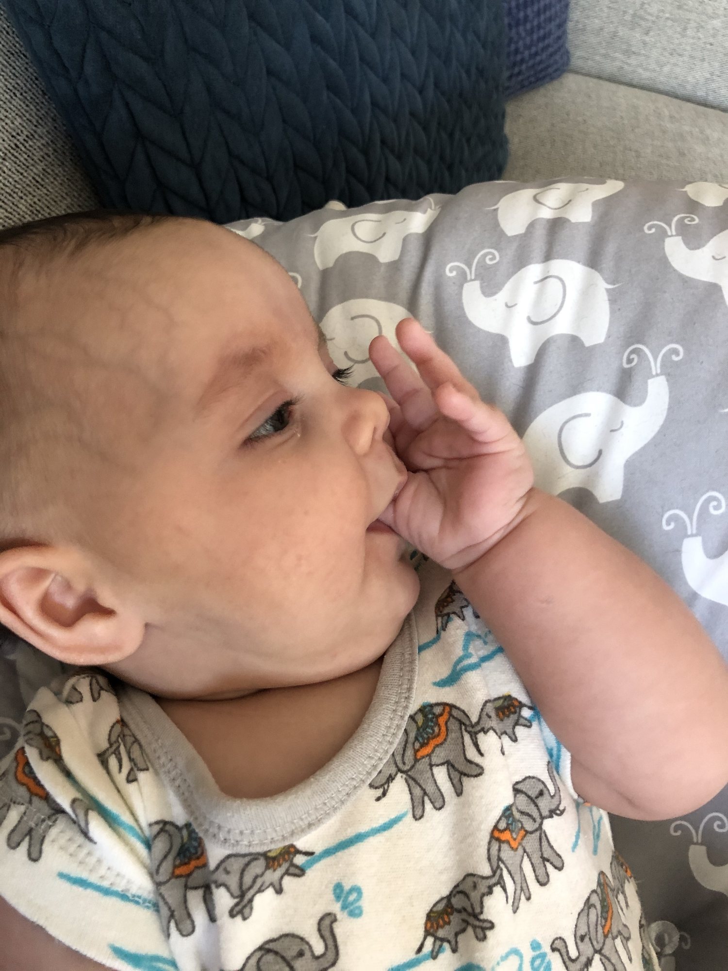 Found her thumb already. Uh oh!