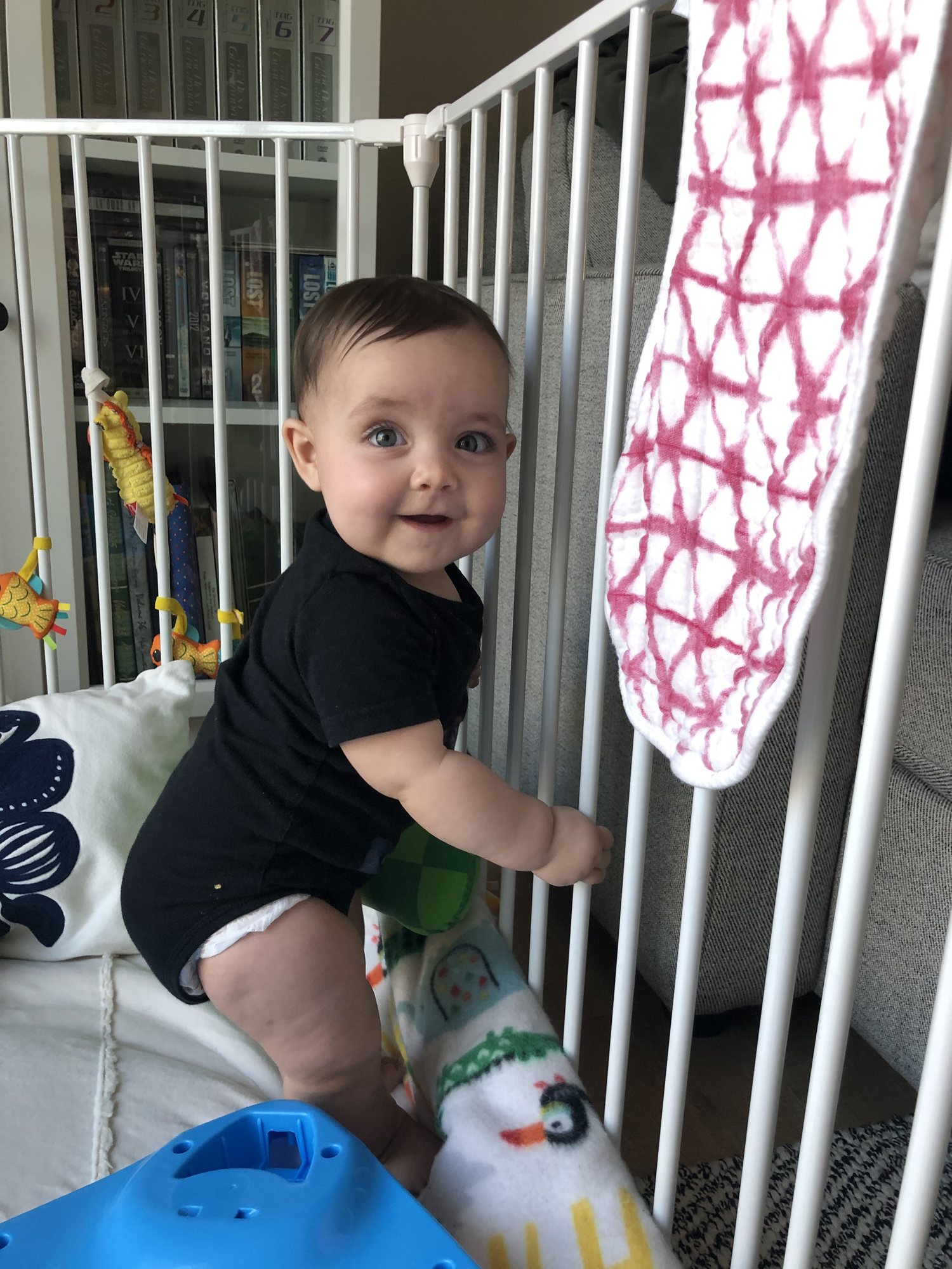 Pulling herself up to standing for the first time!