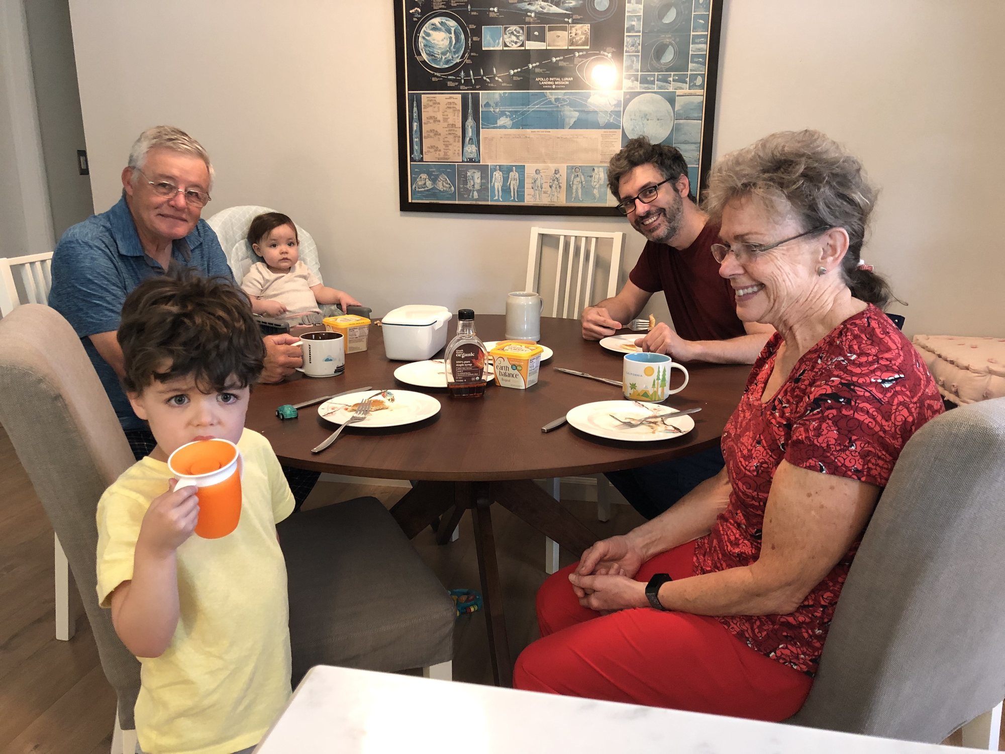 Birthday pancakes for breakfast. Ben and Nora look worried. LOL.