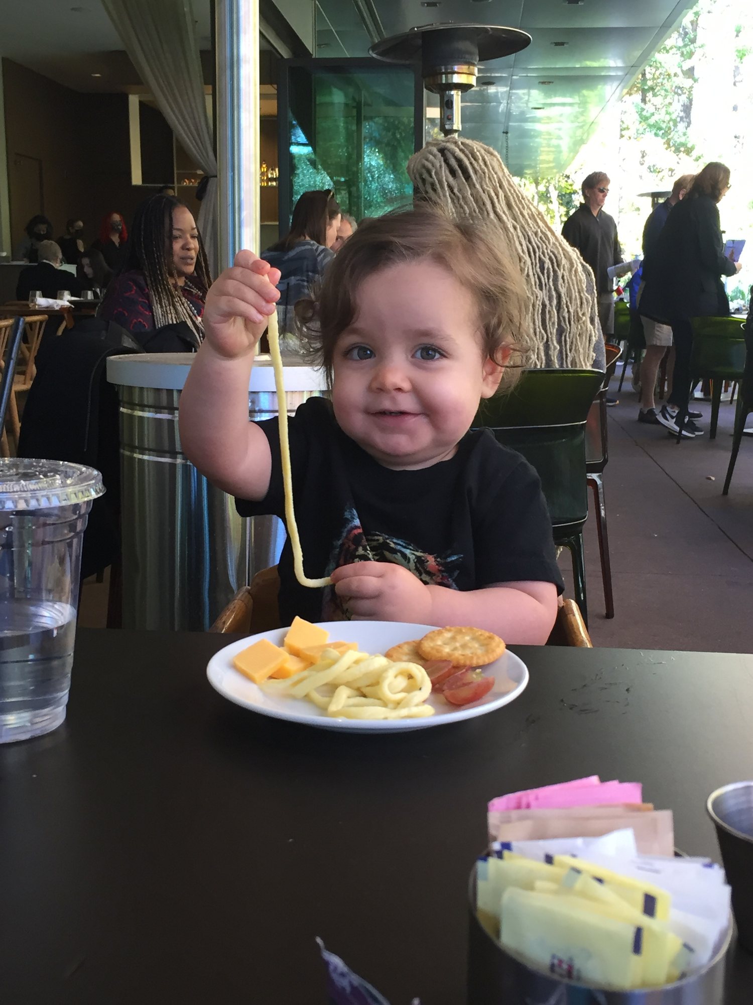 Nora shows off her noodle.