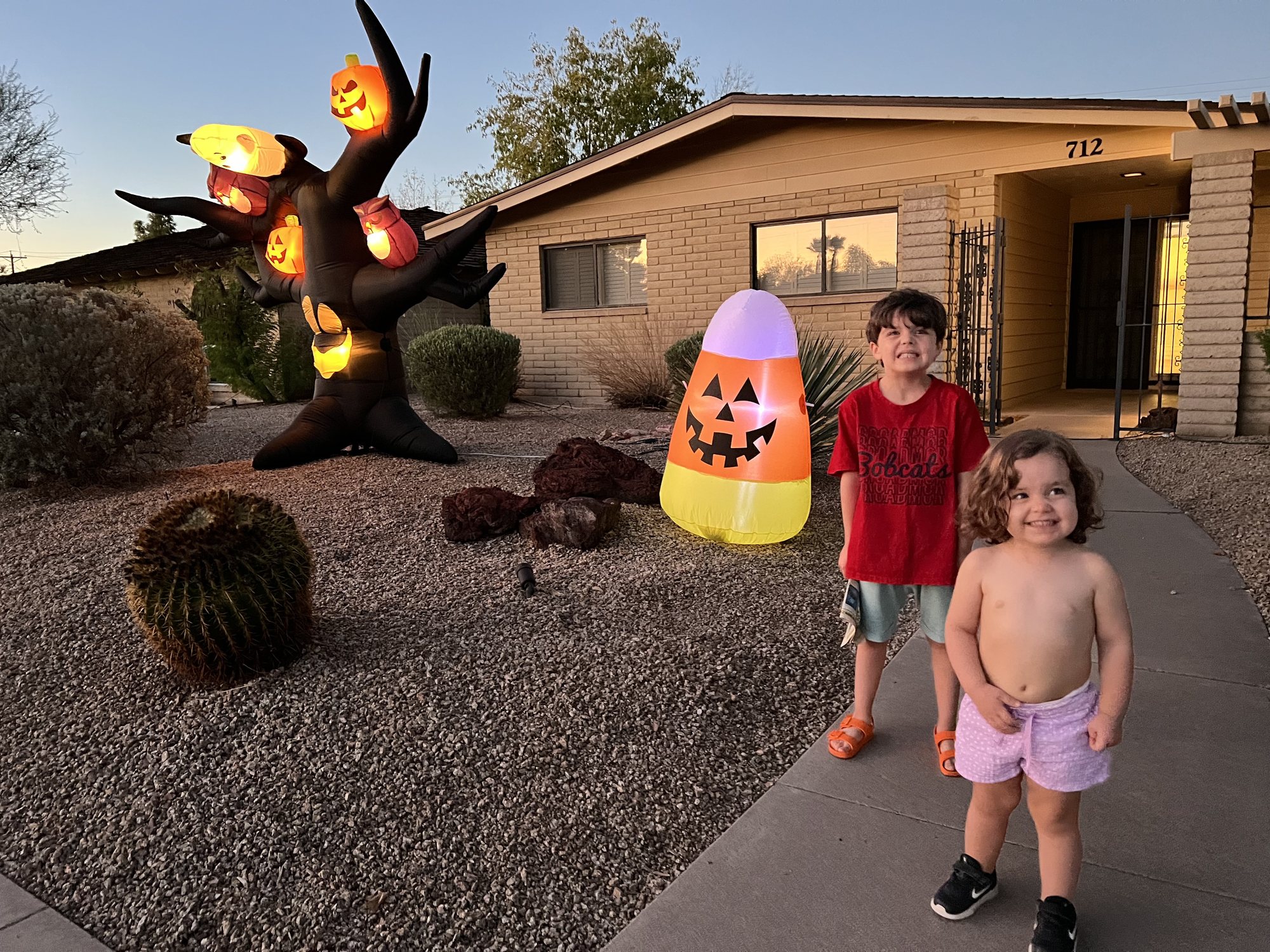 Getting ready for Halloween! I'm not sure what happened to Nora's shirt.