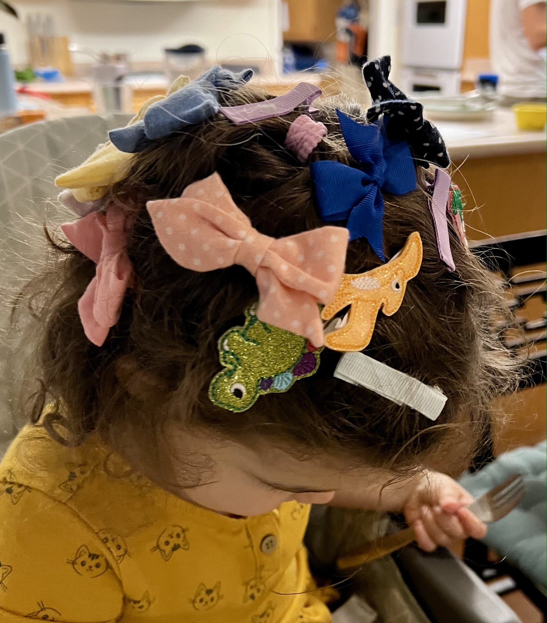 I think we got every single bow she owns in her hair :)