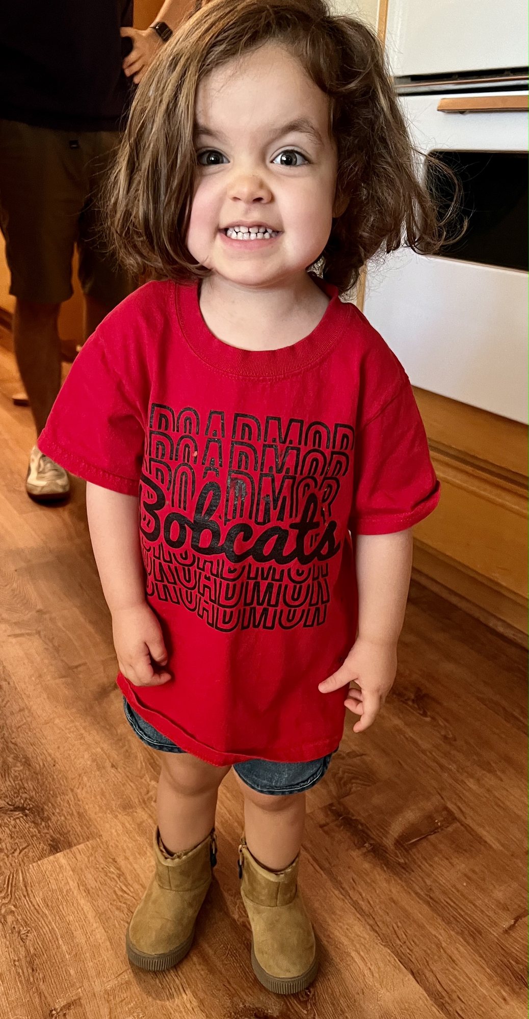 She's very proud of the ensemble she's picked out. 