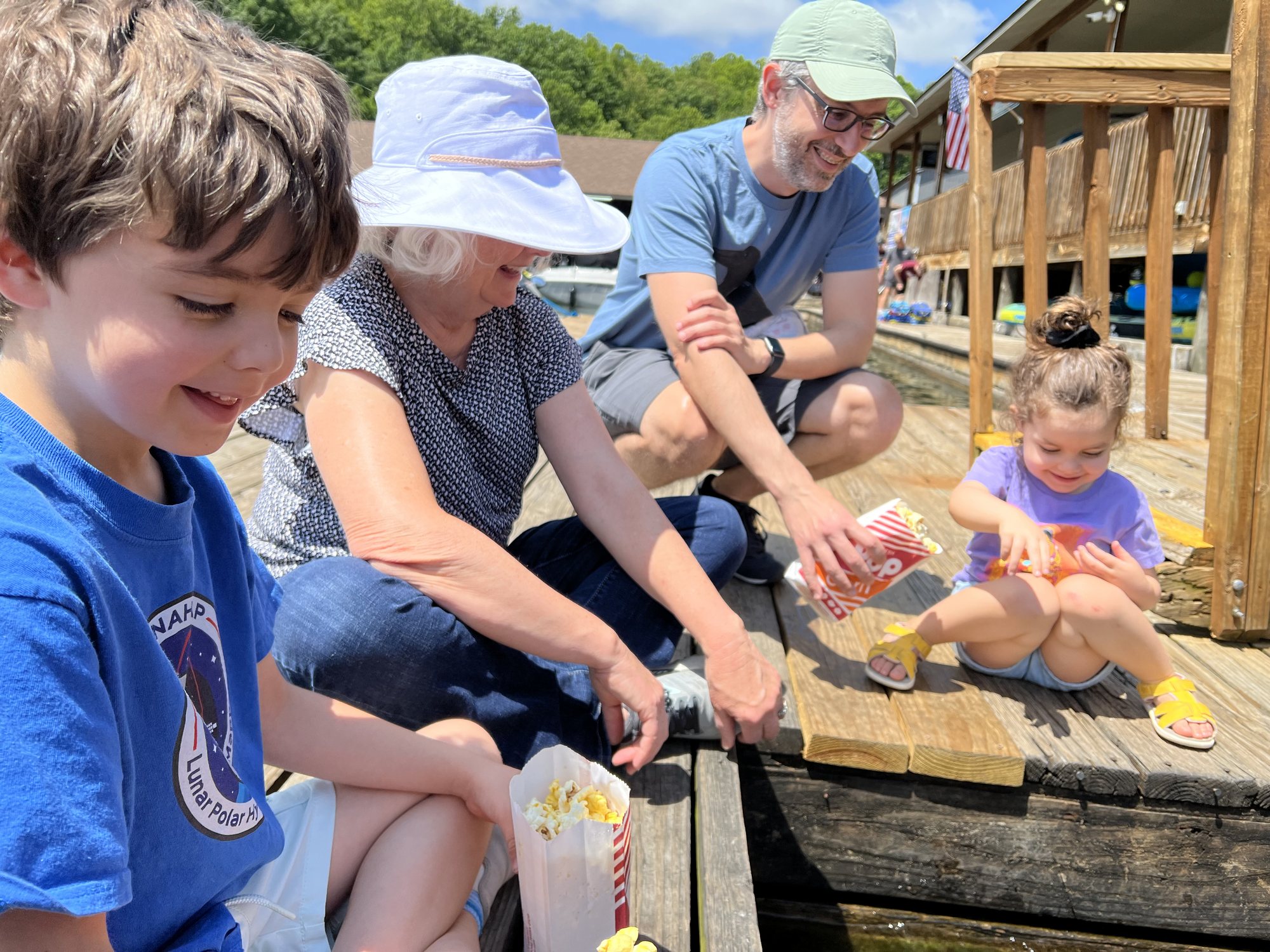 Feeding the fish at Bridgewater Plaza.