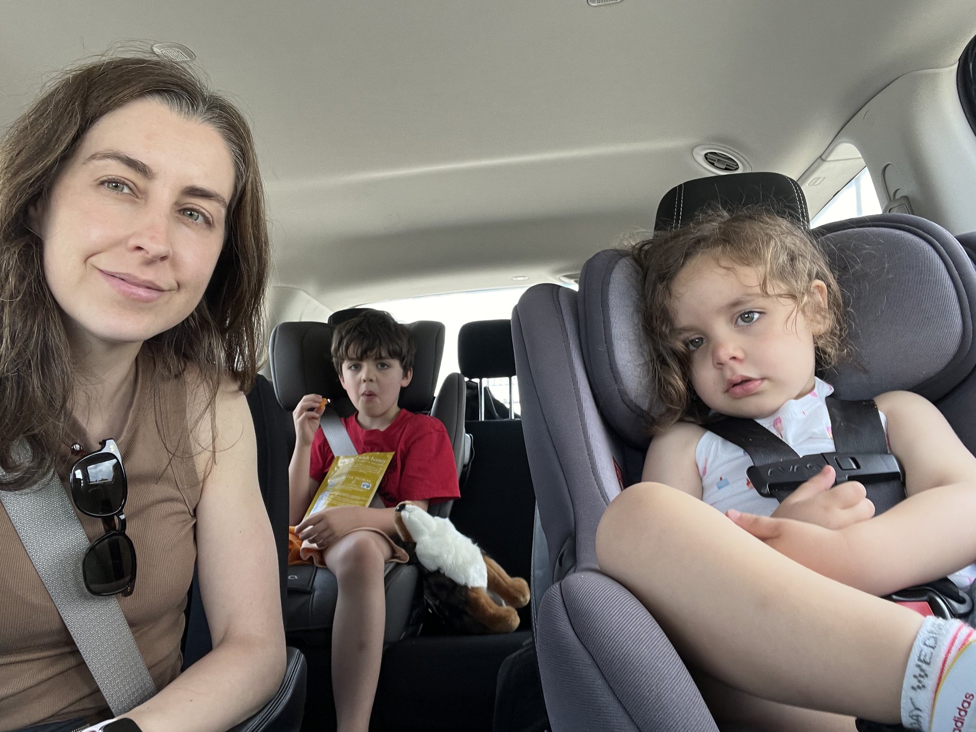 Made it to Houston! Ben and Nora are glad to be off the plane.