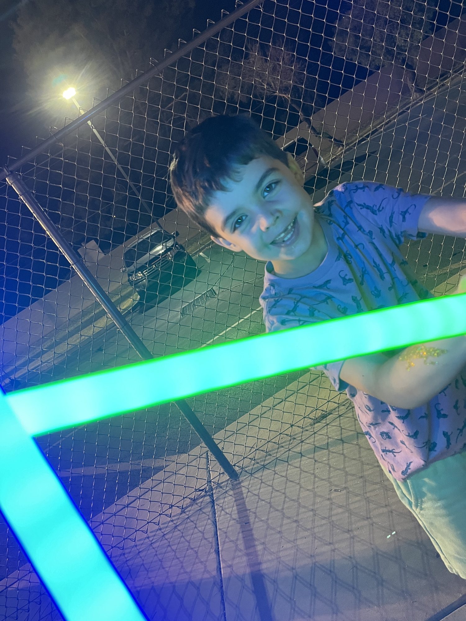 Light saber battle at the school fair.