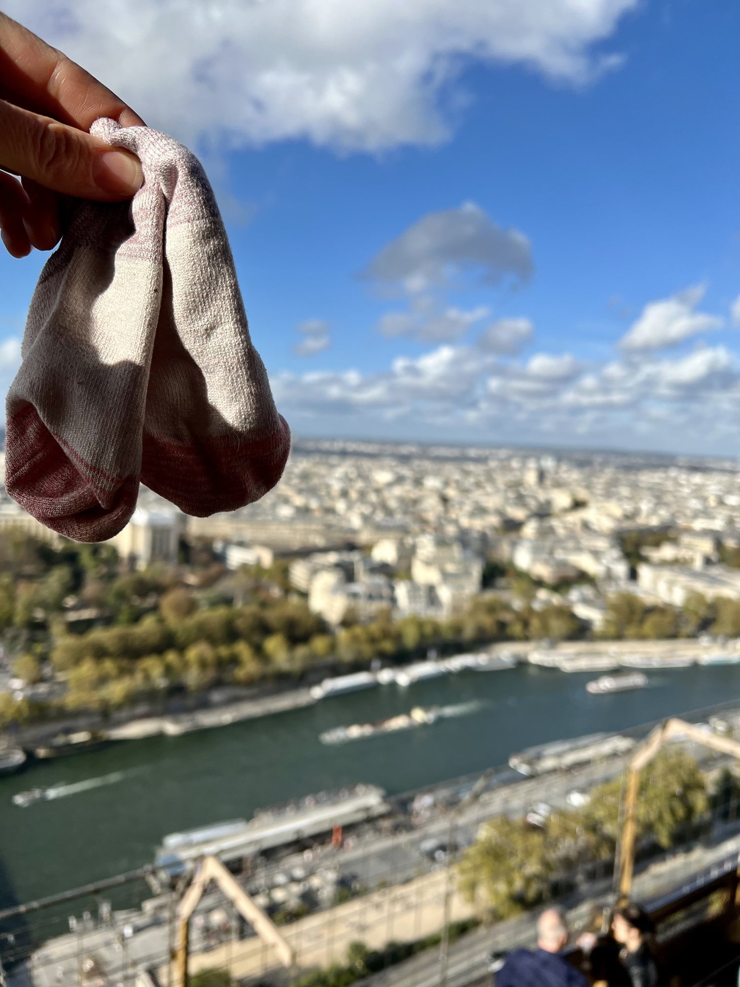 Nora's socks enjoying the view from the Eiffel Tower.