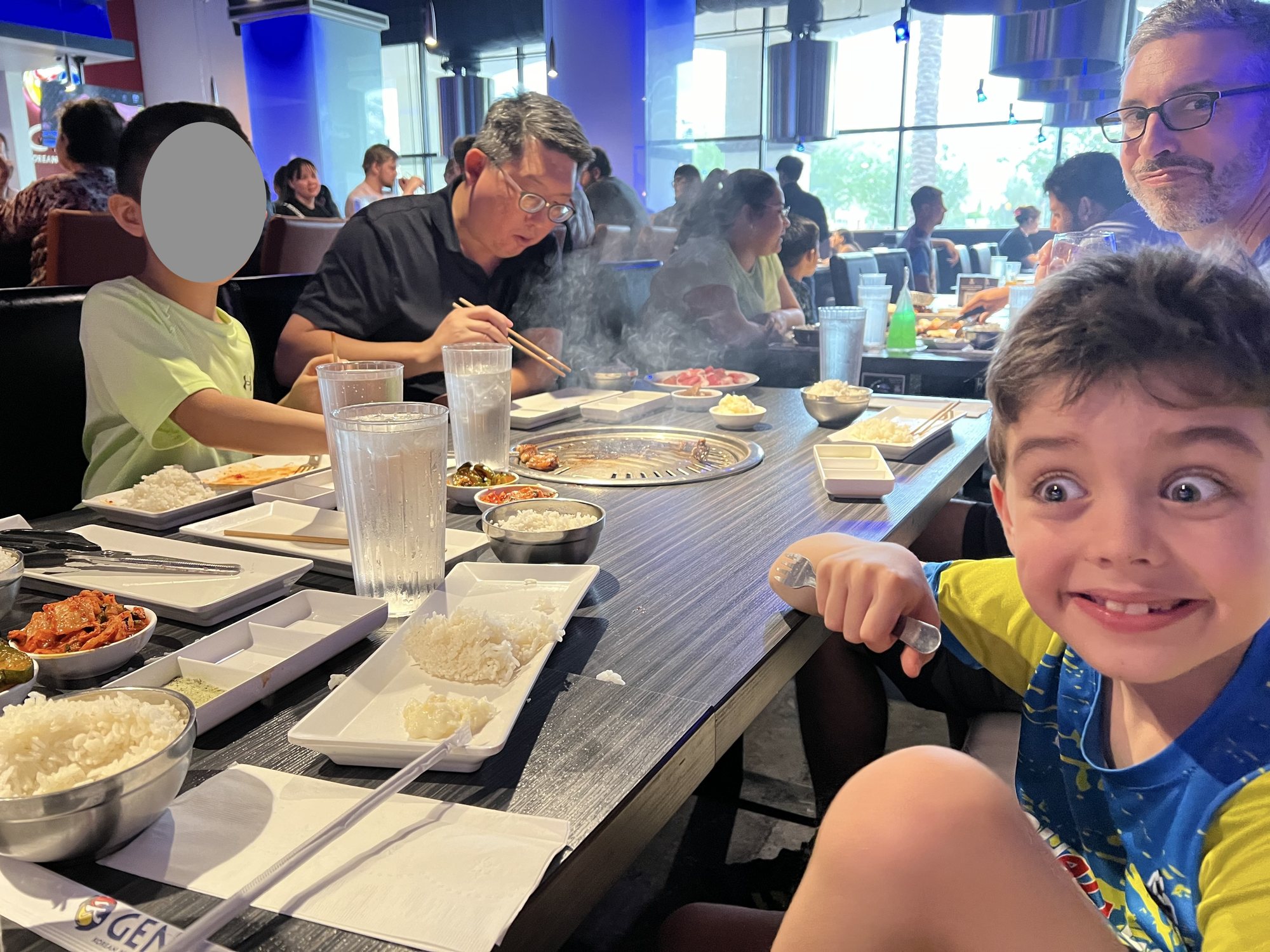 Trying Korean bbq with friends.
